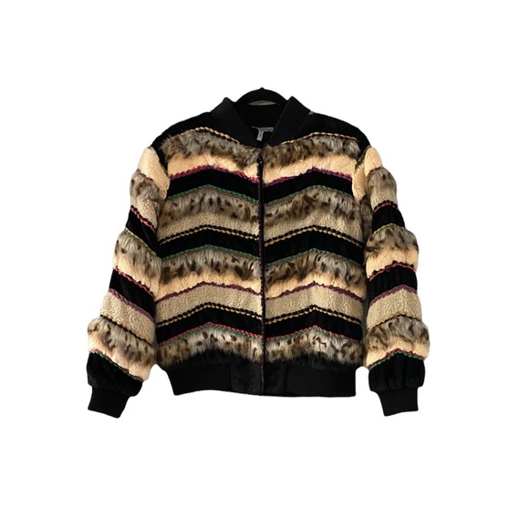 Conditions Apply Textured Trieste Faux Fur & Sherpa Button Up Bomber Jacket- S - Picture 6 of 12